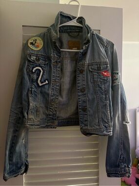 Hollister Light Blue Denim Jacket with Leather Logo Patch